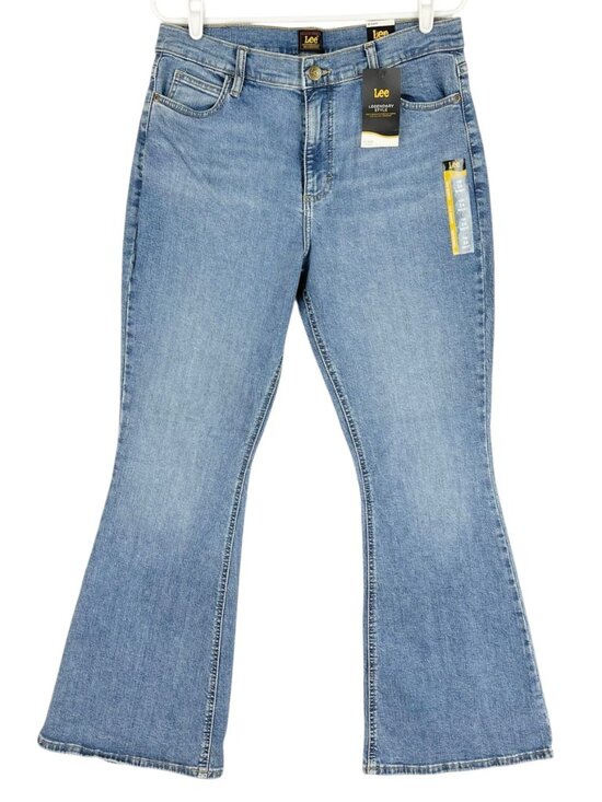 Lee Women's Stretch Flare Mid Rise Blue Denim Jeans Size 14S Legendary Style NWT - Picture 1 of 10